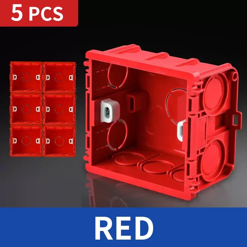 Type 86 Wall Mounting Switch Box Electrical Outlet PVC Bottom Universal Socket with Recessed & Wire Slots-White Blue Red: Red