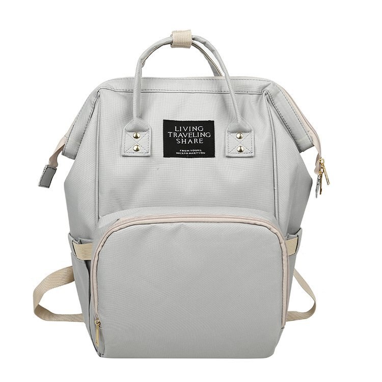 Estilo clássico grande-volume saco de fraldas mochila casual estudantes lona oxford saco de escola de pano: Light Gray