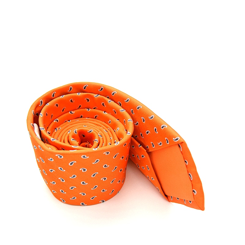 Luxury Handmade Men's Silk Tie Printed Floral Paisley Orange Necktie Skinny Slim Business Gravatas Jacquard Seda 7x145x3.5cm