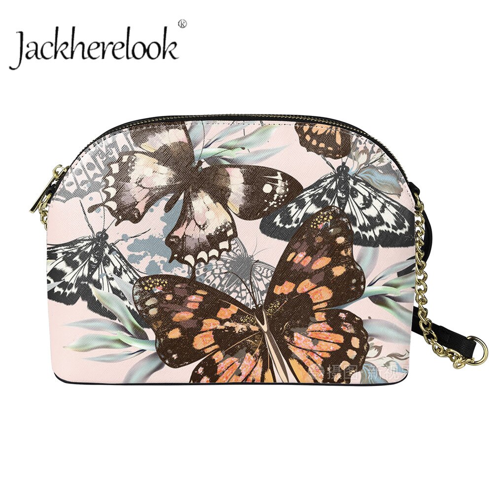 Jackherelook meisjes casual draagbare handtas dames vlinderpatroon rits schelp messenger ketting pu leer patry club tassen
