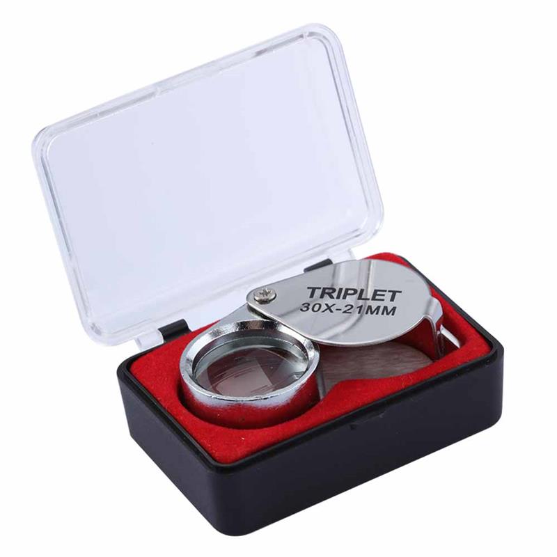 Hopfällbara smycken lupp bärbar förstoringsglas ficka storlek härliga smycken lupp glasögon 10x 20x 30x förstoring metall: 30x silver