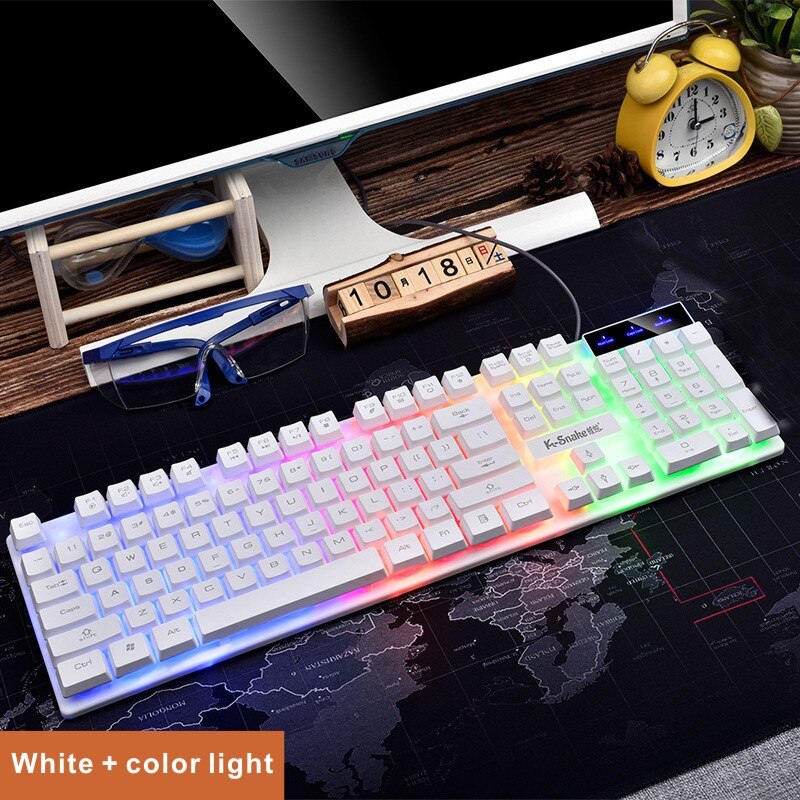 Gaming Keyboard Luminous Retro Round Metal Panel gamer Keyboard USB Wired Steam punk Waterproof Keyboard For Desktop PC Laptop: White  color light