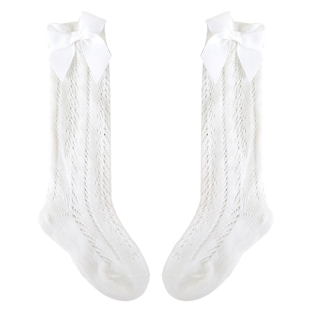Babysocken mit schleife, sommersocken für kleinkinder, mädchen, lange kniestrümpfe, weiche baumwolle, durchbrochenes netzgewebe, prinzessinnensocken für freundlicher ab 0-2 jahren: 1