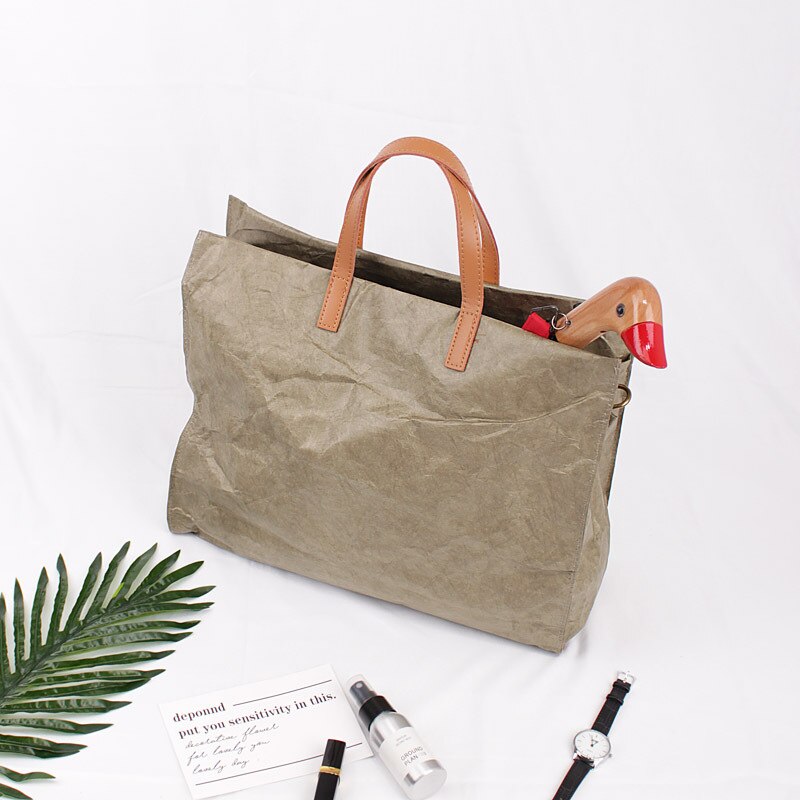 DuPont-Bolso de mano Vintage de gran capacidad para mujer, bandolera de papel Kraft, informal,: green