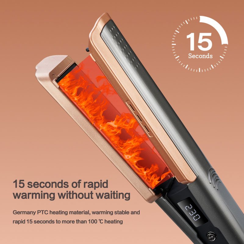 Plancha de pelo 2 en 1, ionizador rizador con Panel ancho LCD, plancha de pelo de cerámica con temperatura ajustable