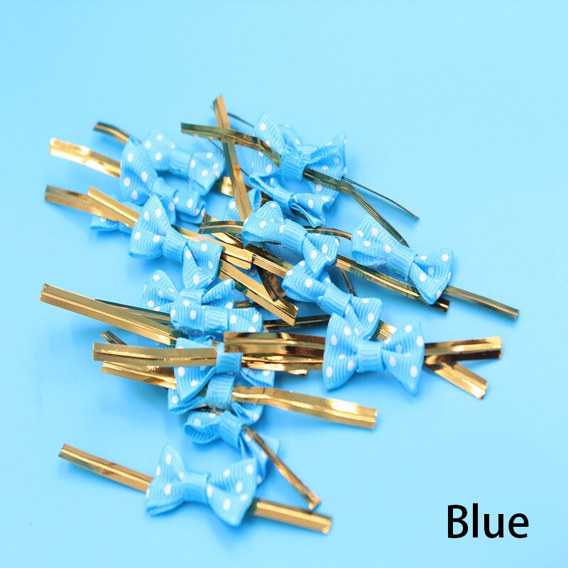 100Pcs DIY Bow Tie Wrapping Golded Wire Bowknot Binding Wire Lollipop Candy Packaging Bags Fastener Sealing Fixed Ties: Blue