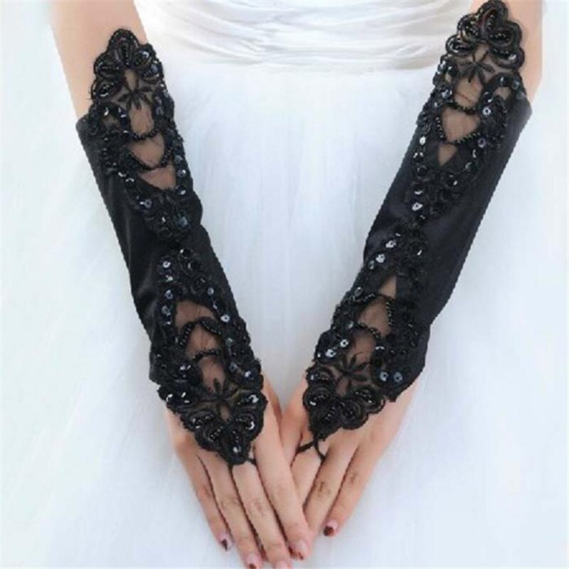6 Colors Gloves Fingerless Satin Party Prom Bride Gloves For Women Female Long Gloves