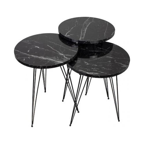 Karen home zigon salongbord metallfot stk sett serveringsstativ svart marmor mønster