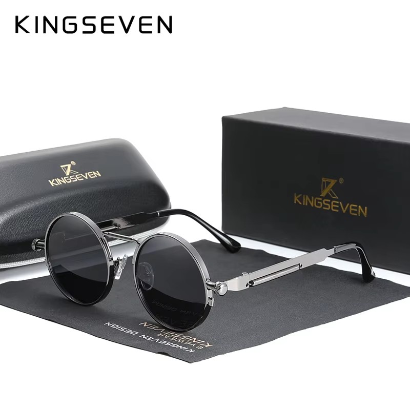 KINGSEVEN, gafas de sol góticas Steampunk de , gafas de sol polarizadas para hombres y mujeres, gafas de sol con montura metálica redonda Vintage de de