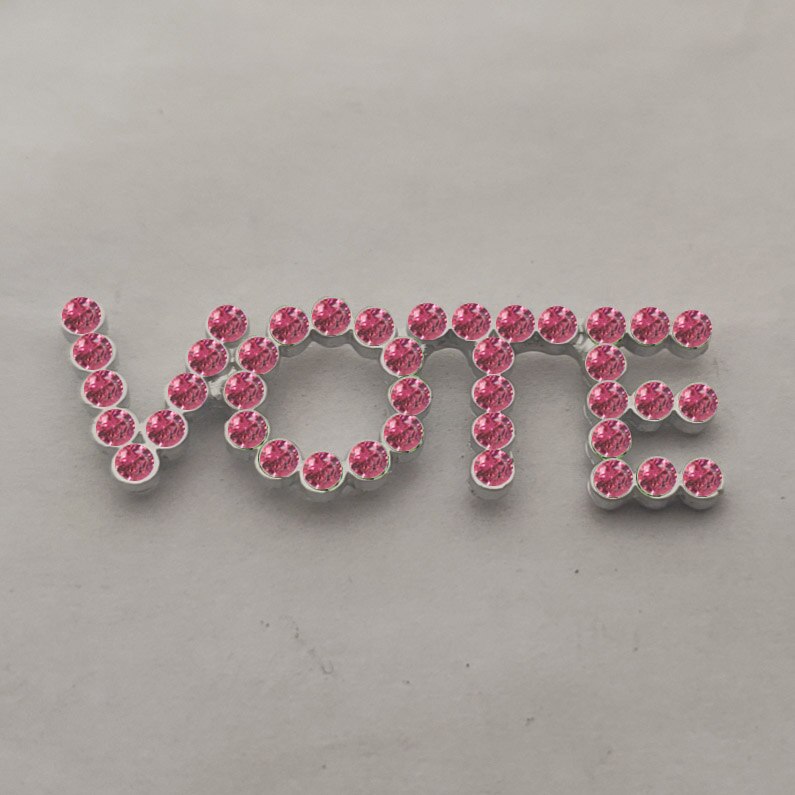 Rhinestone Pearl Vote Pin Brooch Jewelry: pink