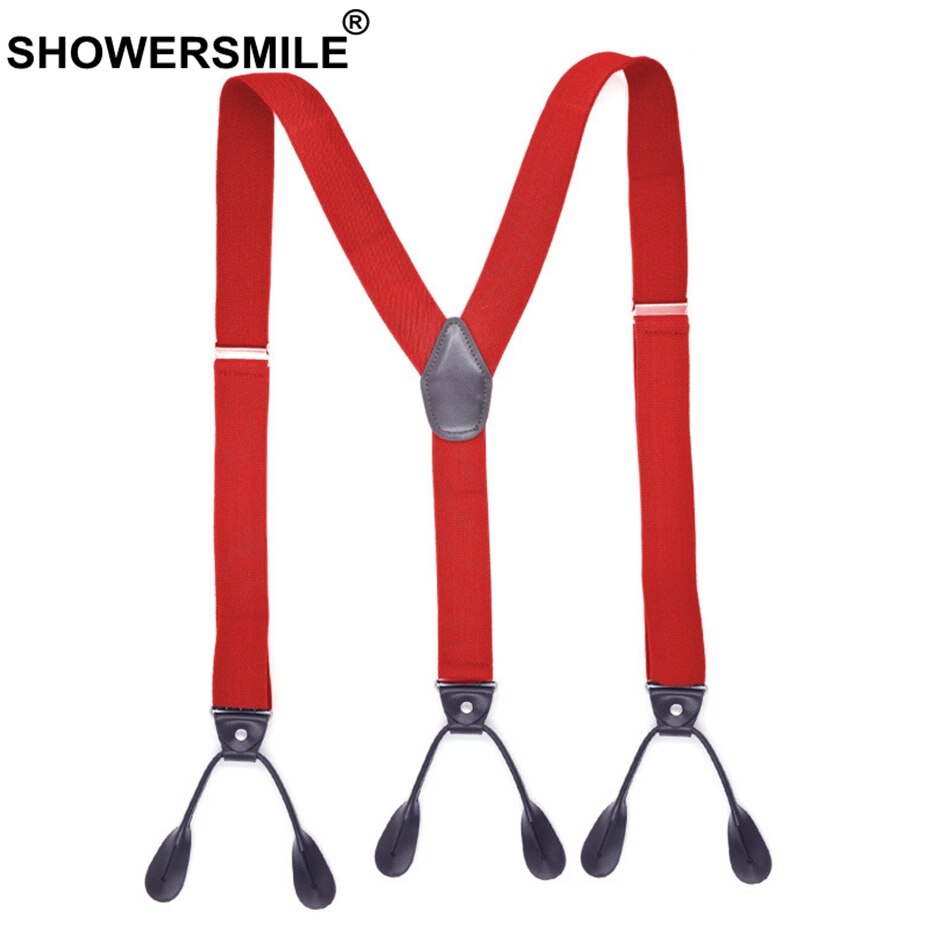 Showersmile seler knap y ryg argyle seler til mænd vintage bryllup elastisk mandlige skjorte seler med 6 knapper 120cm: Røde seler