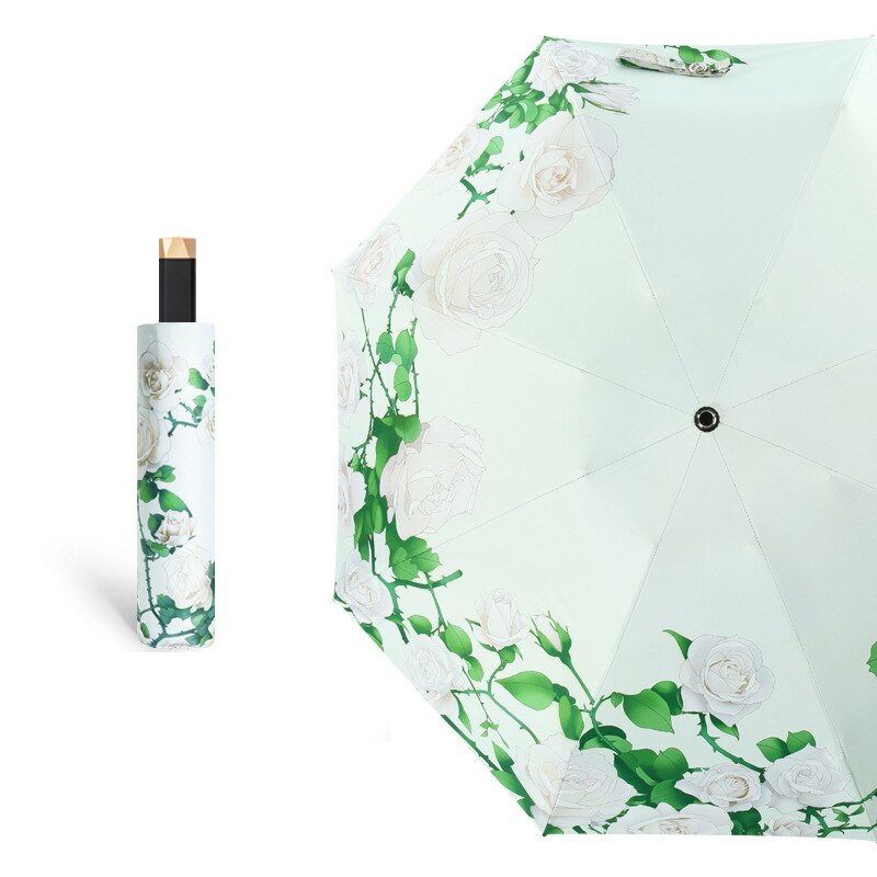 Paraguas plegables elegantes con flores para mujer, Parasol anti UV con revestimiento negro, paraguas para mujer, equipo de lluvia de viaje para chica, paraplaie compacto