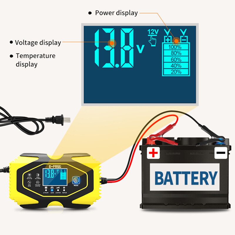 Fully automatic intelligent charger, 12V and 24V battery charger, battery maintainer, Trickle Charger and battery desulfurizer