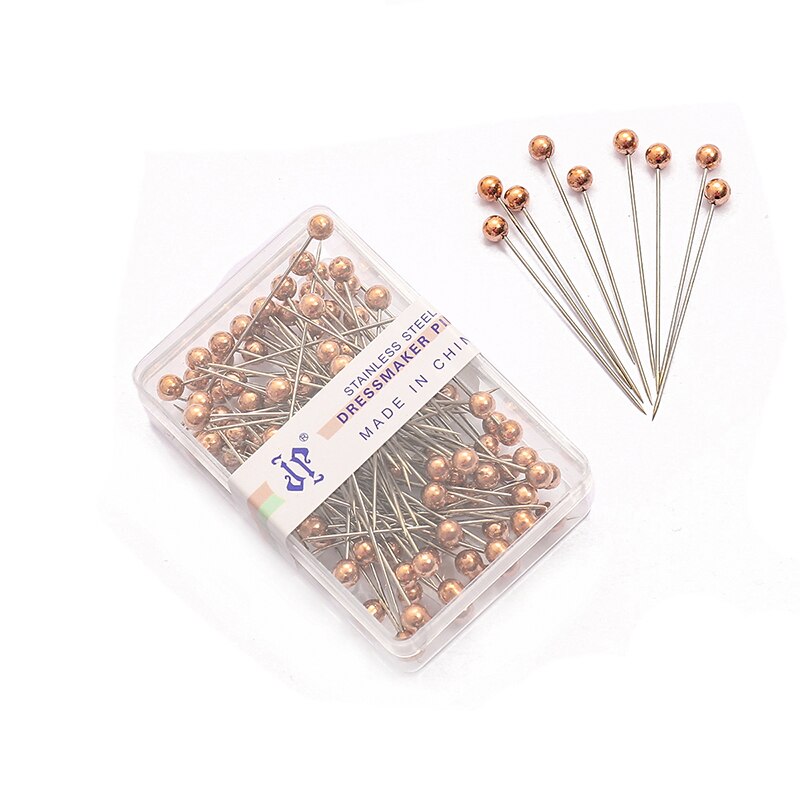 100Pcs/Box 38cm Colorful Round Pearl Head Needles Stitch Straight Push Sewing Pins For Dressmaking DIY Sewing Tools Positioning: Rose Gold Plated