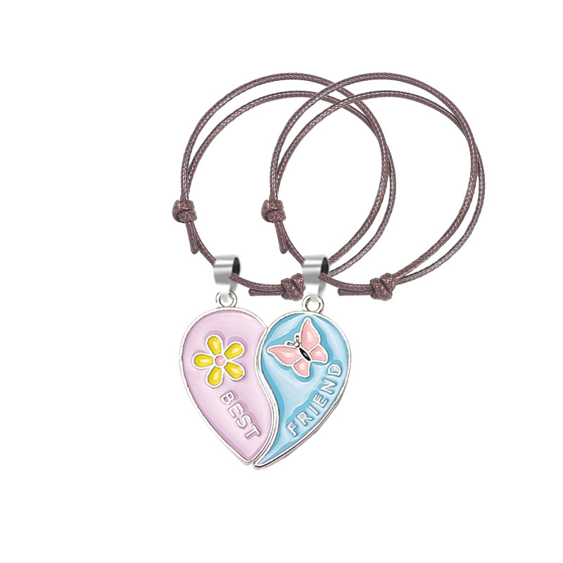 Pulsera trenzada bohemia para mujer, colgante sencillo a la con costuras en forma de corazón, colgante BFF para mejor amigo, de joyería de amistad 2023