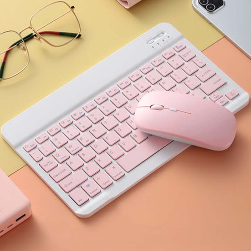 Ensemble de claviers de souris Bluetooth, pour tablette de téléphone portable Ipad, universel, Ultra-fin, sans fil rose