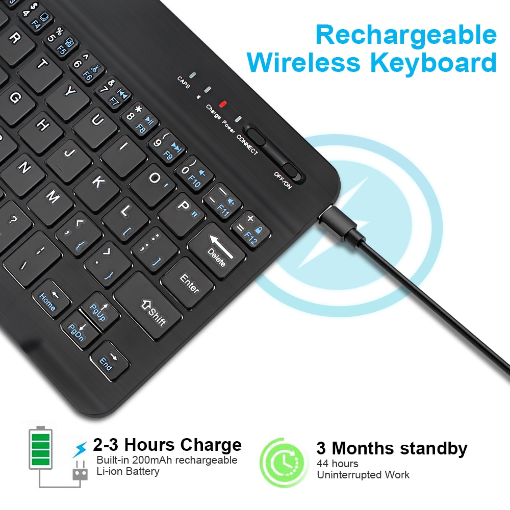 Teclado inalámbrico Bluetooth, Mini teclado ruso para ipad, tableta, teclado de goma compatible con Windows IOS Android