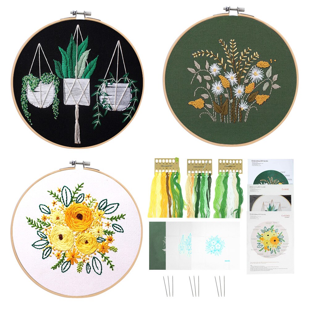 3Pcs/set Embroidery DIY Beginner Material Pack Flowers Patterns Cross Stitch Kits Handmade Cross Stitch Arts Crafts Sewing Decor: Set 2
