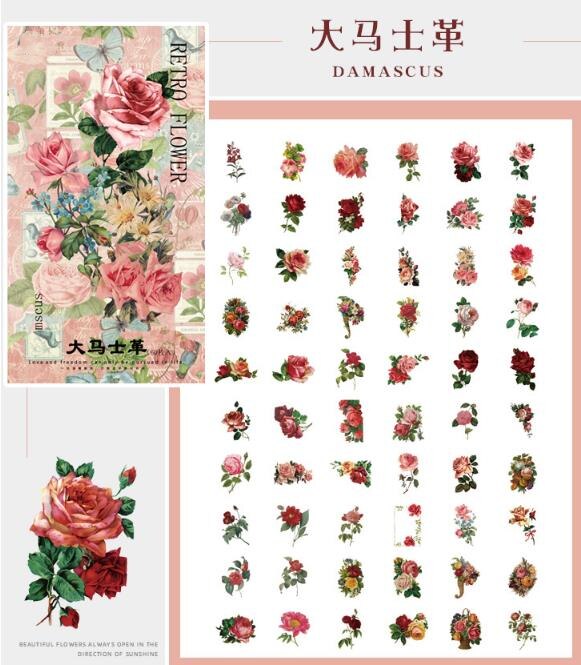 60Pcs Grote Maat Zwavelzuur Papieren Bloem Stickers Diy Scrapbook Basis Collage Mobiele Telefoon Case Dagboek Sealing Decoratie: C  60pcs 1bag