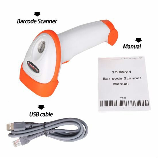 2D Wired USB Handheld Barcode Scanner, Qr Barcode Reader for Mobile Phone