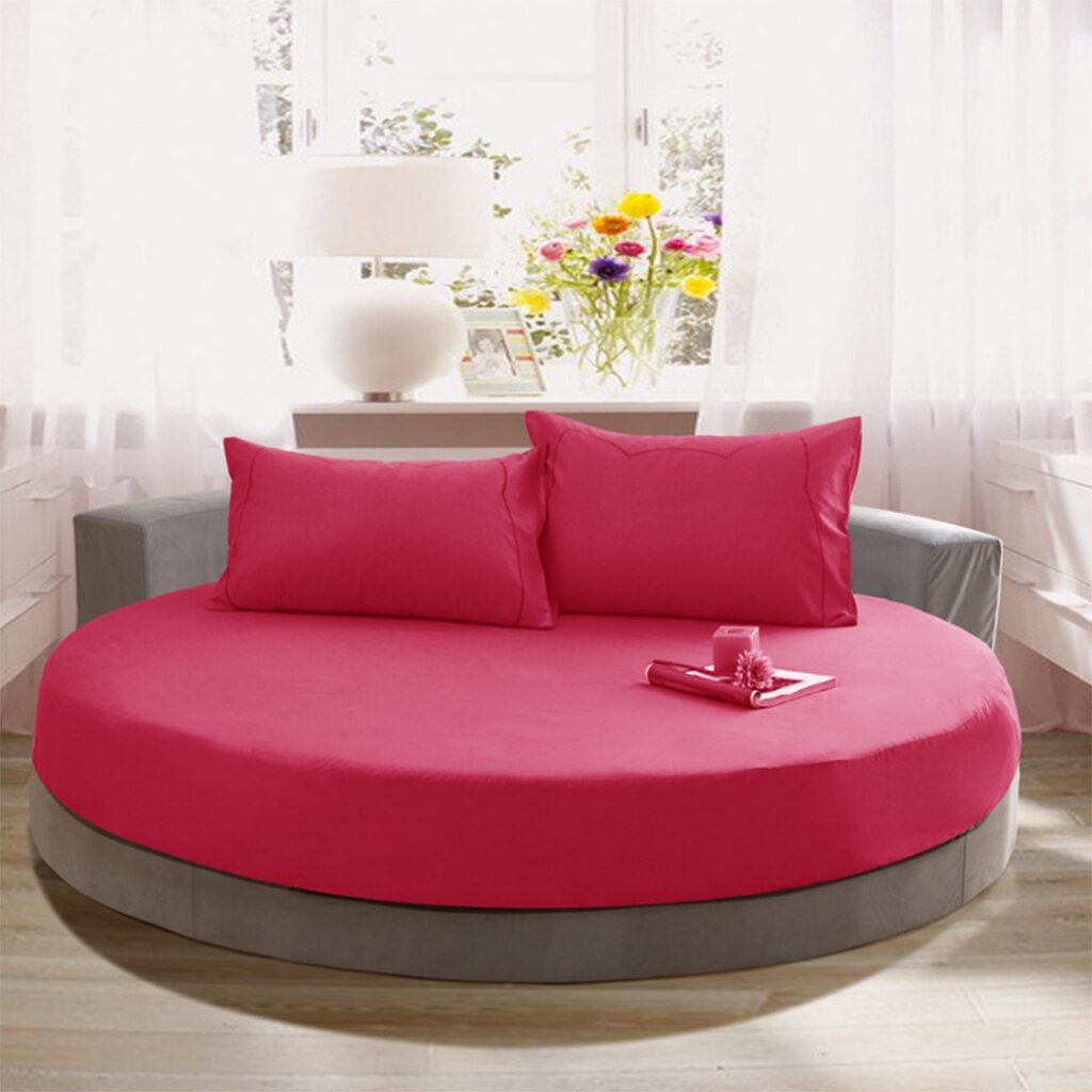 100% Cotton Solid Round Fitted Sheet Romantic Solid Color Round Bed Sheet Bedding Set Mattress Cover Topper 220cm Themed Hotel: Rose Pink 220x25cm