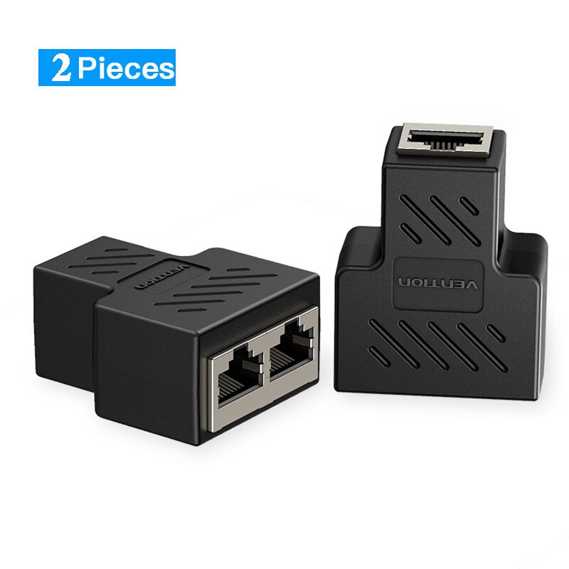 Vention RJ45 Splitter 1 to 2 RJ45 Splitter Network Adapter Female Network Extender Extension Connector for Laptop Ethernet Cable: Classic Black 2Pcs