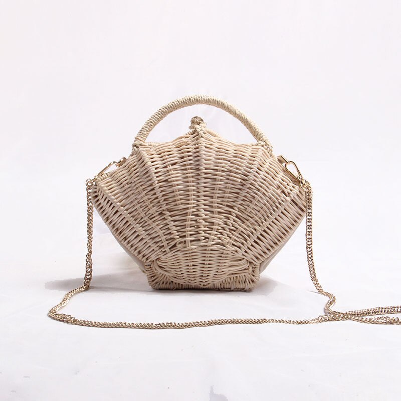 Jhd-schelpvormige ketting kleine koerierstas rotan geweven schouder draagbare strandvakantie stro tas