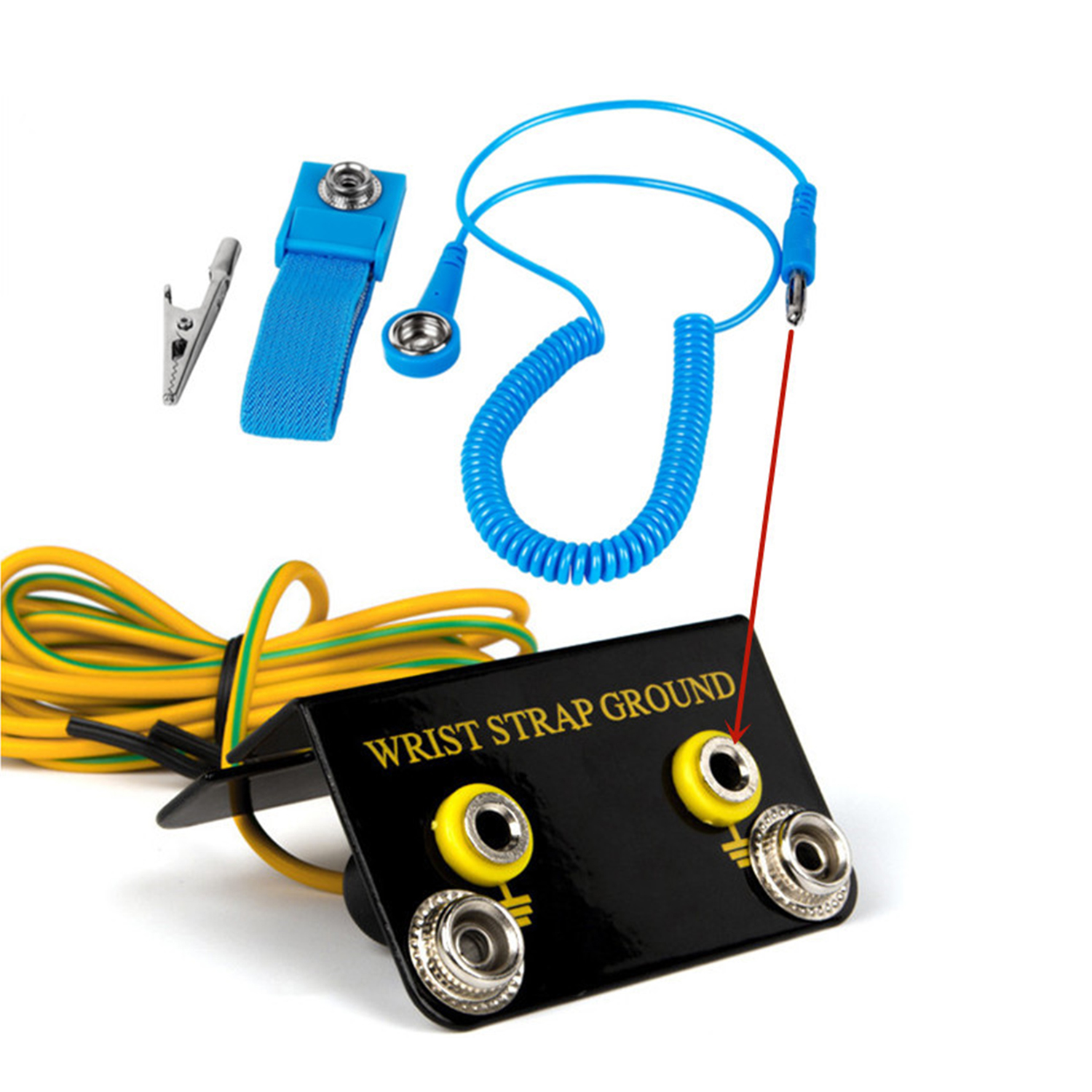 Professionelle antistatische ESD-Erdungssteckdose, L-förmige Steckdose, Bananenstecker, ESD-Handgelenkschlaufe, Erdungskabel, elektrostatisches Erdungskabel