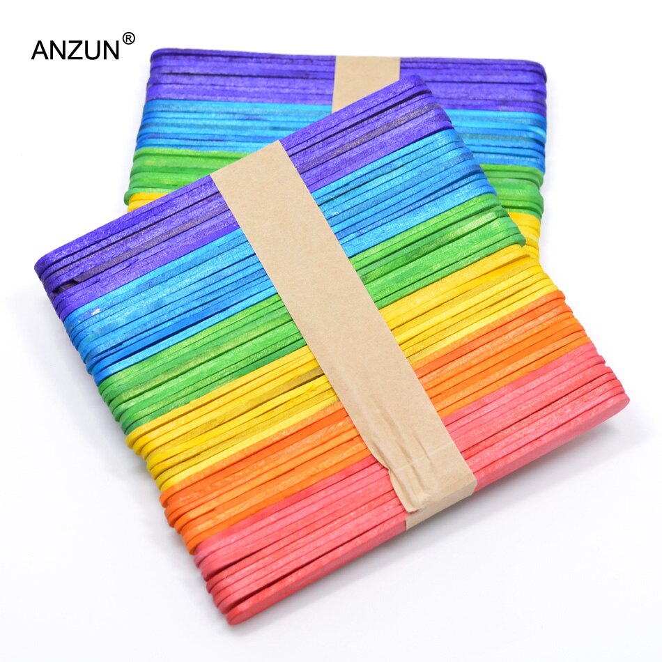 100pcs Wooden Lollipop Popsicle Sticks Party Kids Crafts Ice Lolly Cake Pops Making Hand making accosseries: Mixed colour