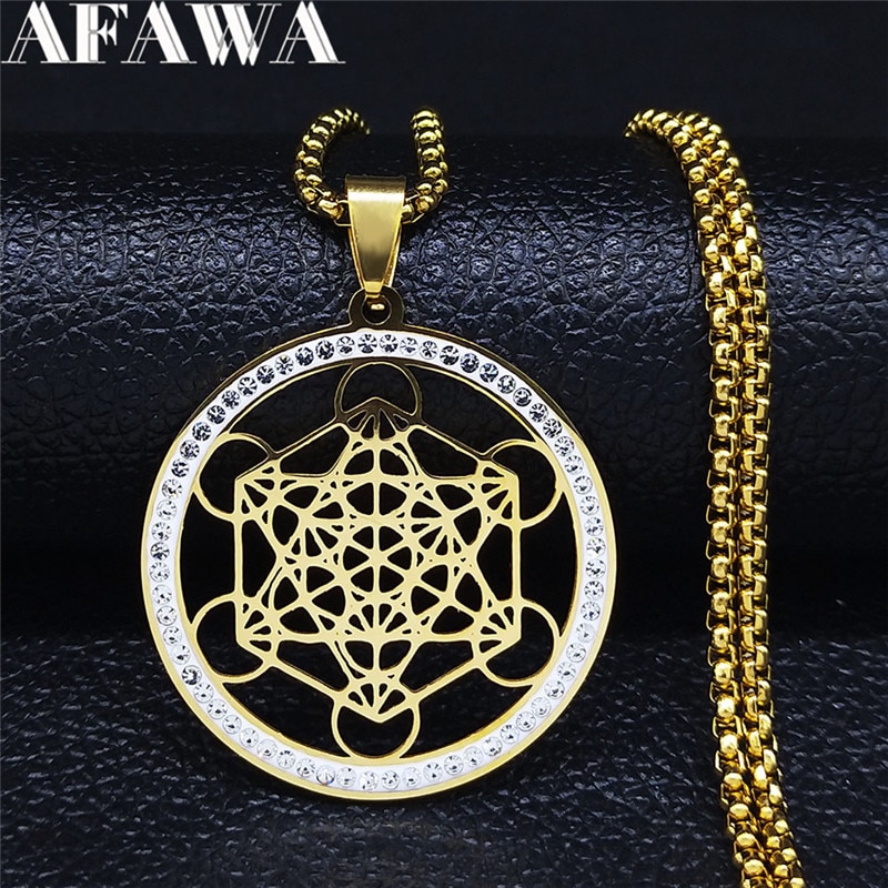 Blume des Lebens Edelstahl Kristall Anhänger Halskette Metatron Heilige Geometrie Symbol Halskette Schmuck Schmuckstück femme N4833S02