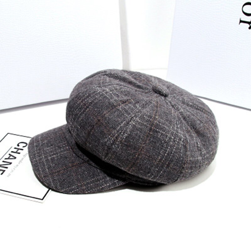 Ladies Octagonal Hat Autumn/Winter Casual Wild Beret Caps Cotton Keep Warm Hat Newsboy Cap Painter Caps Retro Literary Hats: Gray