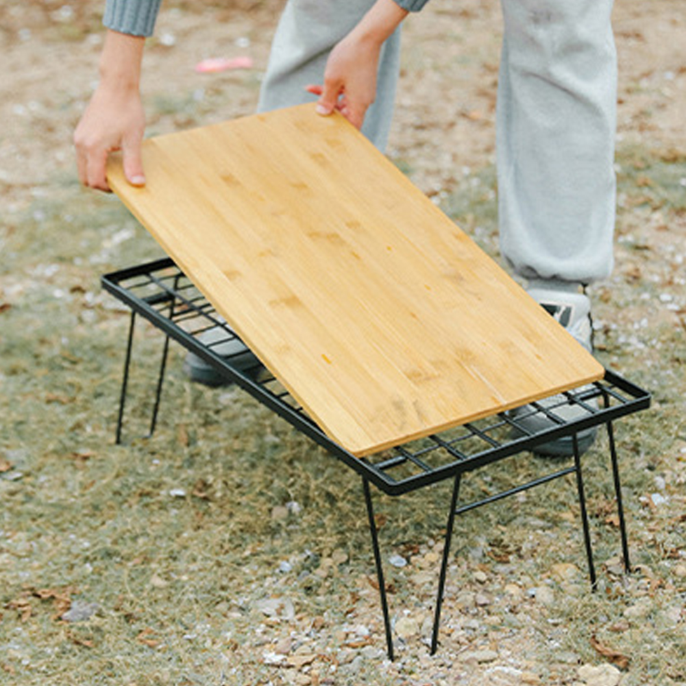 Mesa plegable de red de hierro con tablero de mesa y bolsa, mesa ligera para acampar, estante de cocina multifuncional para barbacoa al aire libre