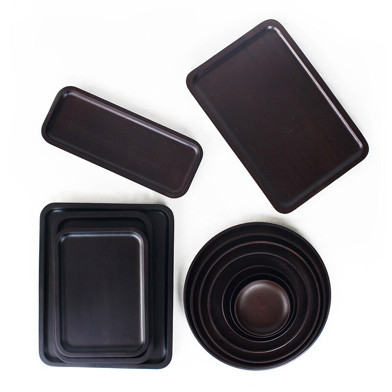 Storage Box Wood Pan Plate Fruit Dishes Saucer Tea Tray Dessert Dinner Bread Wood Plate Japanese Round/Rectangle Home Decoration