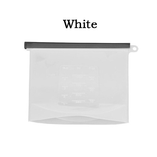 Sacs réutilisables de Silicone, sac frais de Silicone pour le liquide de casse-croûte de légumes de Fruits, micro-ondes: white / 1500ml