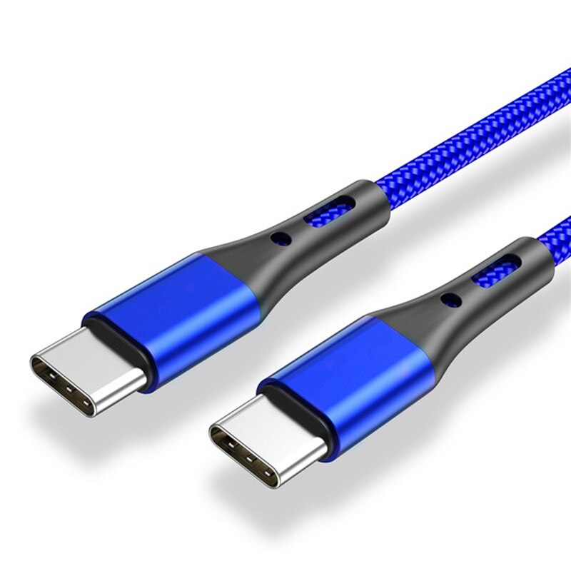 Câble tressé en Nylon USB type-c vers usb-c, 2M/1M, pour recharge rapide, compatible avec Samsung Galaxy Note 20 Ultra 5G 10 9 S20 S10: Bleu / 2m