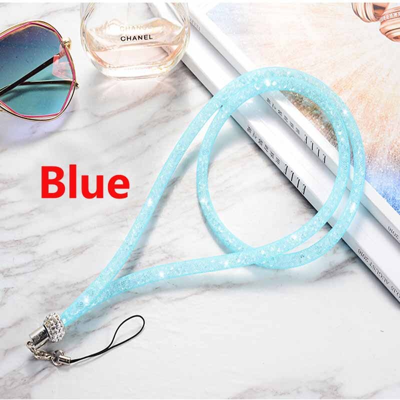 Long Rhinestone fishing net lanyard flash drill mobile phone hanging neck rope crystal diamond fishing net lanyard hanging