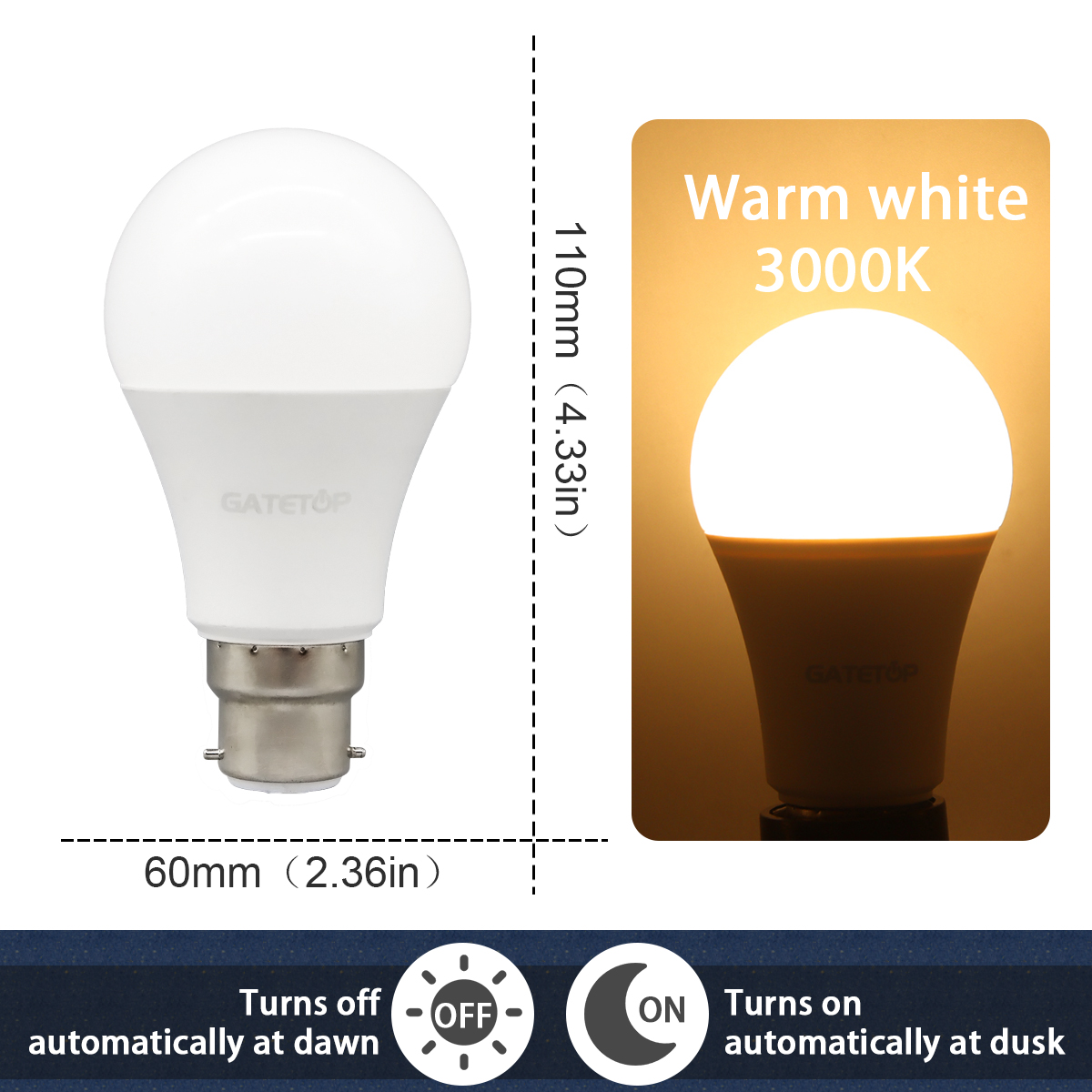 1 Stück LED-Lampe, Lichtsensor-Kontrollbirne, AC 220 V, 110 V, 10 W, E27, B22, Dämmerung bis Morgendämmerung, Glühbirne für Höhle Eingang der unterirdischen Garage: RGB