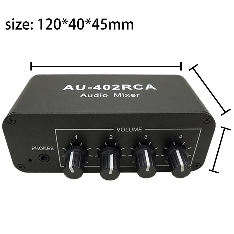 Mezclador RCA de múltiples fuentes, estéreo o reverberador, interruptor conmutador, 4 entradas, 2 salidas, controlador de auriculares, Control de volumen