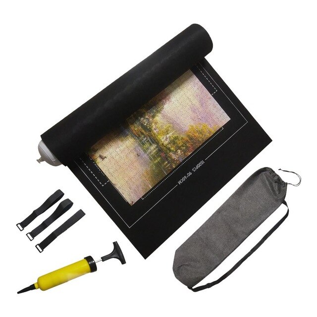 Estera de fieltro para puzles, manta de suelo para rompecabezas de hasta 1500 piezas, con bolsa de almacenamiento de viaje portátil de 26x46 pulgadas: Black
