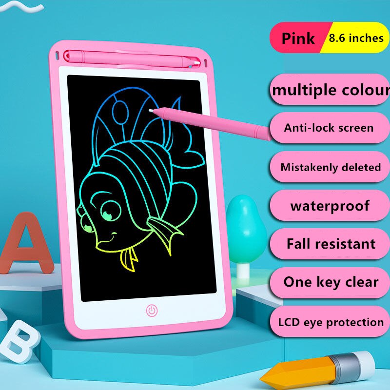 Grafisk tablet elektronik tegning tablet smart lcd skrivetablet sletbart tegnebræt 8.5 tommer lyspude håndskrift pen: Farverig lyserød
