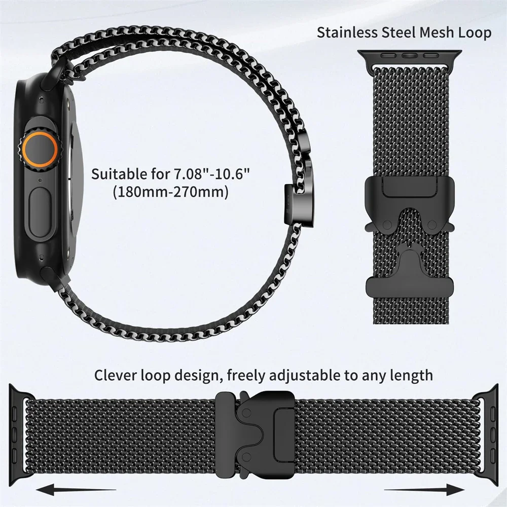 Milanese Loop Strap For Apple Watch Band Ultra 2 49mm 46mm 45mm 44mm 42mm Stainless Steel Metal for iWatch Series 10 9 8 7 6 5 4
