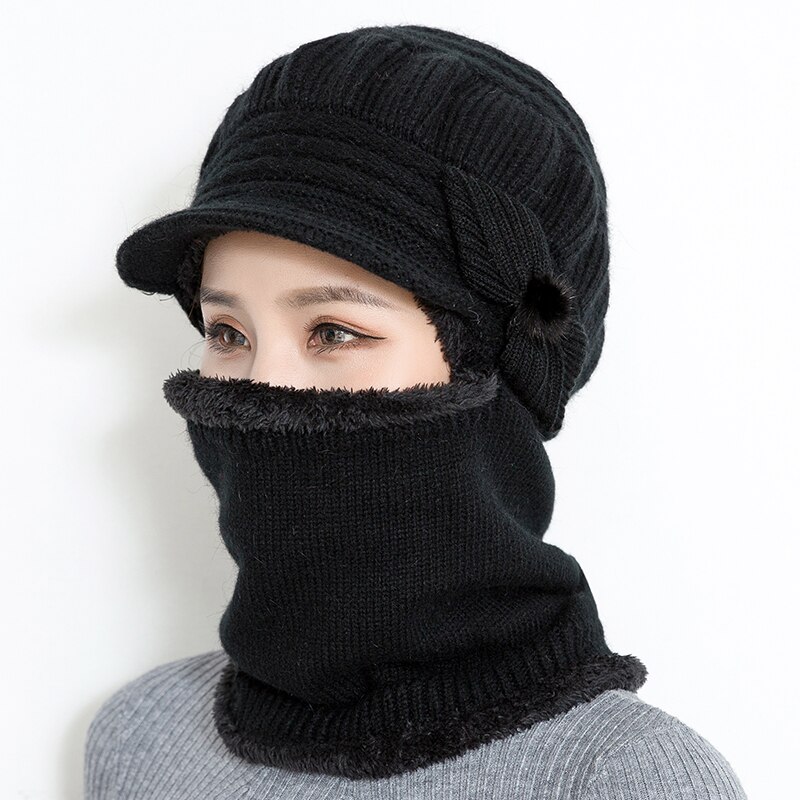 Female Neck Warmer autumn winter Beanies Hats Mask Women Winter Hat Knitted Hats Scarf Set Beanie Ski Caps Woman