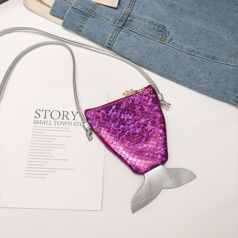 Mini Shoulder Bag Cute Mermaid Messenger Bag Women Kids Key Coin Purse Sequins Handbags Girl Clutch: Hot Pink