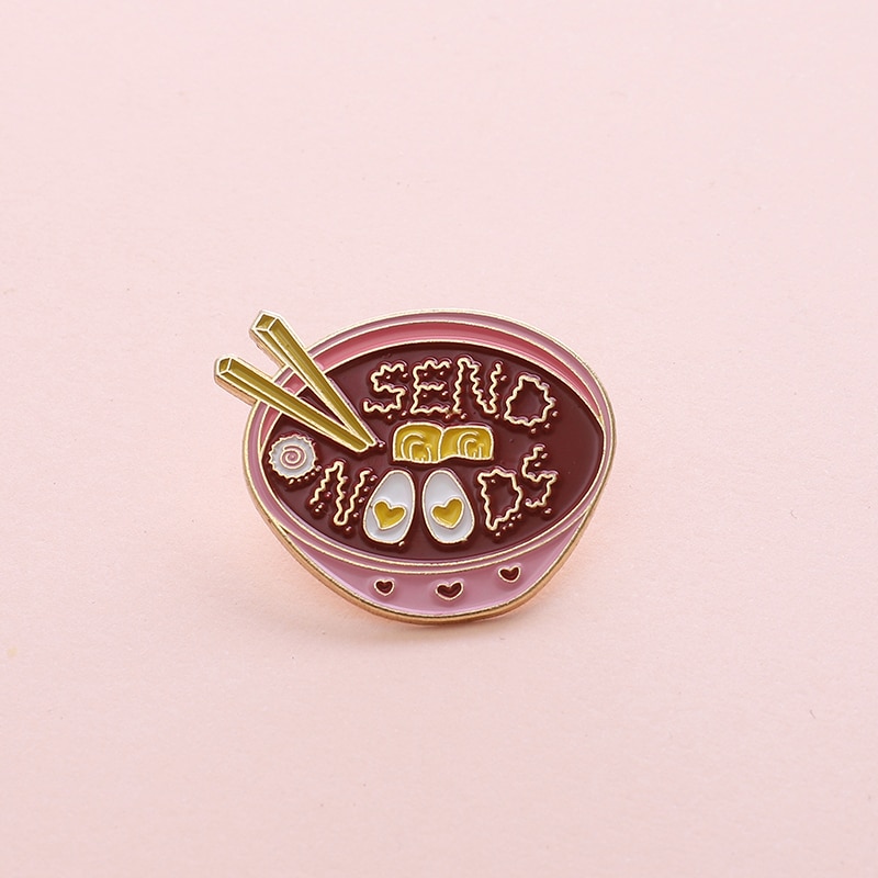 Eggs Ramen Enamel Pin Pink Bowl Noodles Badge Custom Brooches Bag Clothes Lapel pin Cartoon Food Jewelry for Kids Friends