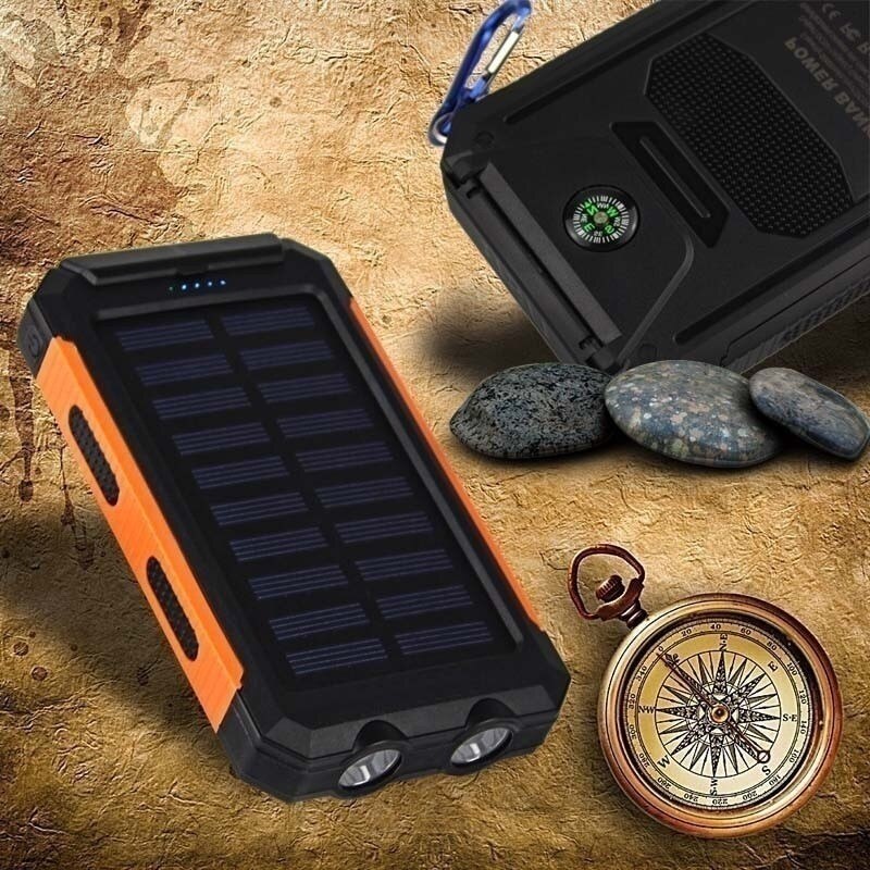30000mAh Solar Power Bank Dual USB with SOS LED Charger Travel Waterproof External Battery for Iphone Samsung Xiaomi Powerbank