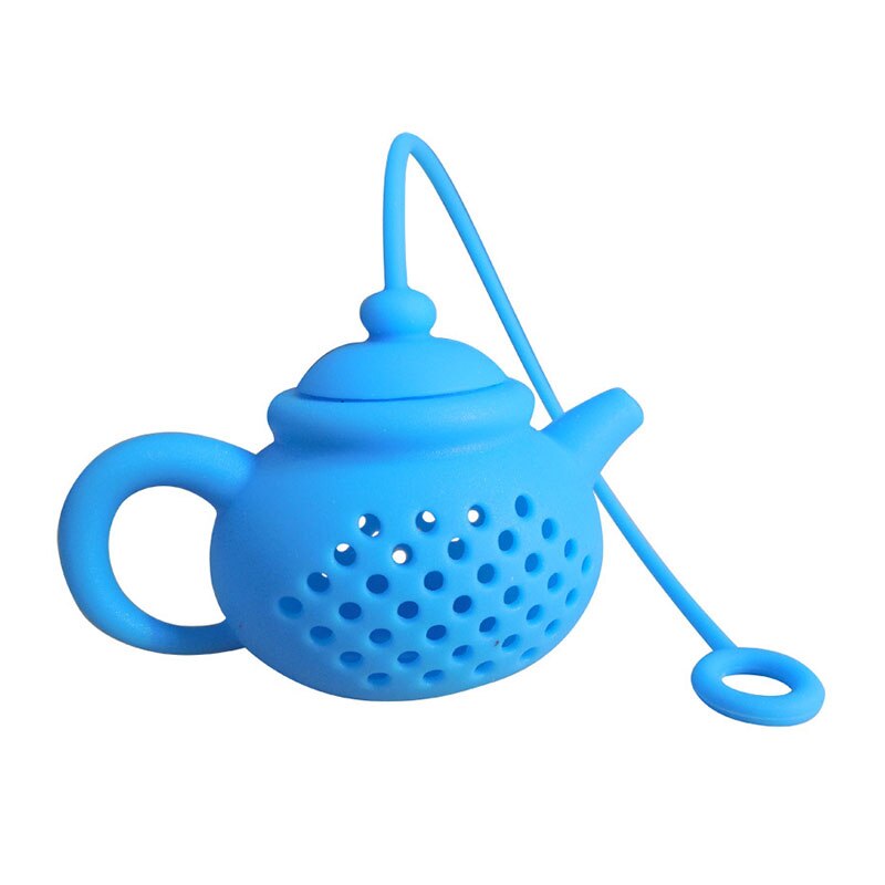 Infusor de té de silicona, utensilios de cocina, tetera, accesorio para elaboración de cerveza, en forma de tetera, 1 pieza, colador de té de hoja de Color puro: Azul