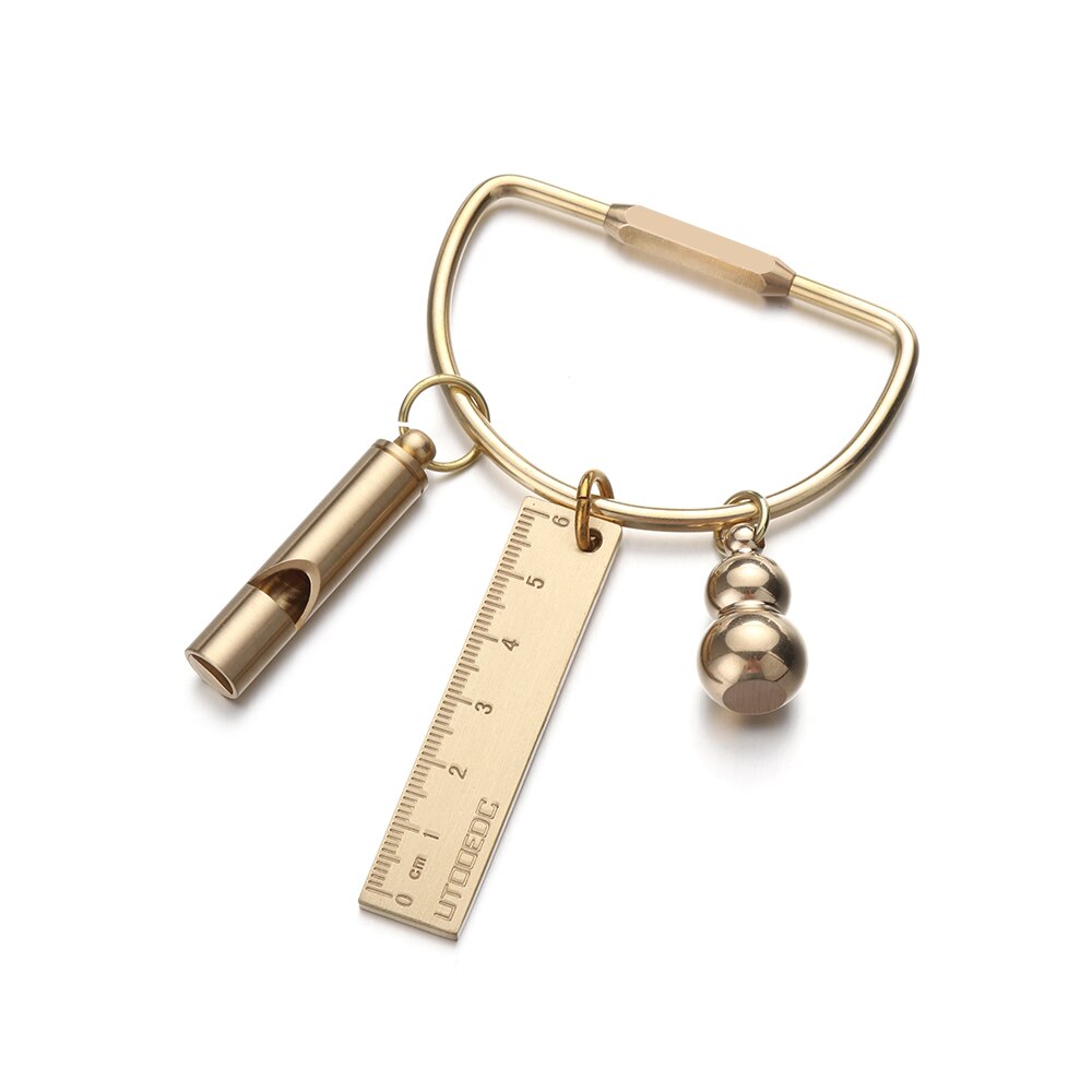 Brass Keychain Portable Unique DIY Craft Tools Whistle Ruler Key Ring Pendant Jewelry Desk Accessories Sets School Stationery