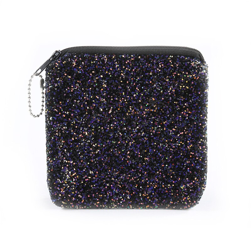 Women Mini Coin Bag Sequined Wallet Bag Card Bag Wallet Zero Children's Bag Key Case Party Evening Headphone Storage Bag: black rectangle