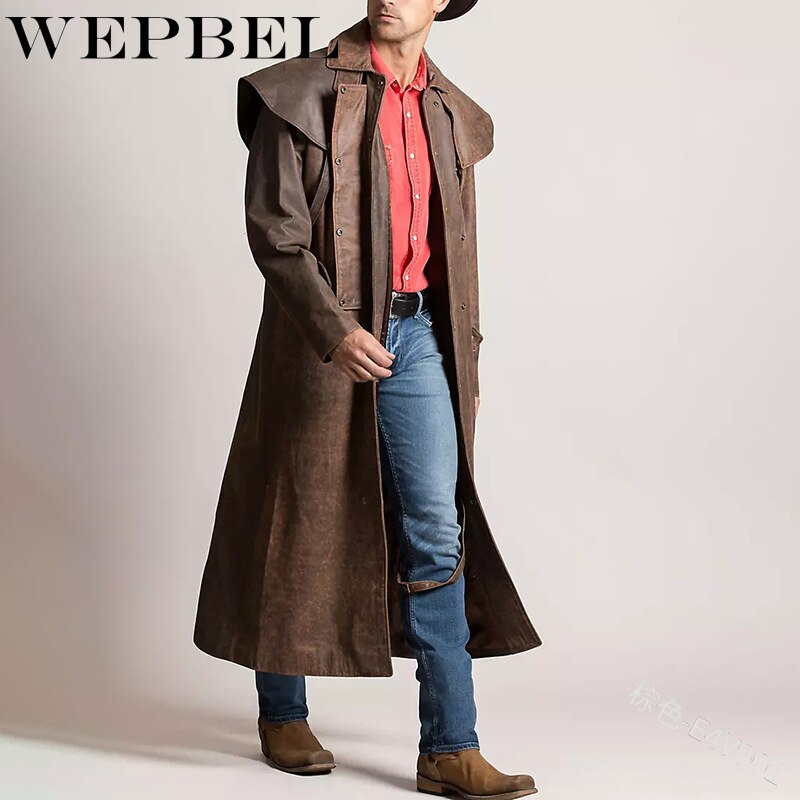 Wepbel cowboy læder duster coat vintage stil vinter frakke fuldærmet retro inverness greatcoat steampunk ridejakke
