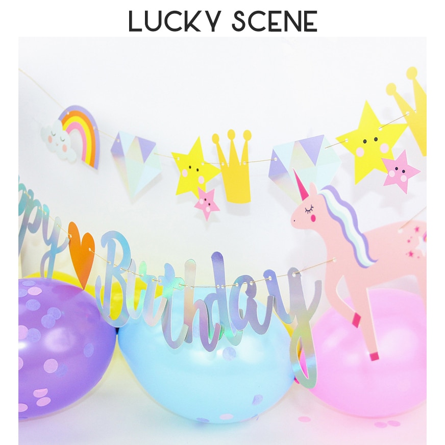 Unicorn Happy Birthday Flag Unicorn Birthday Party Tassel iridescent Supplies Decorations Cartoon Pictures and S01094